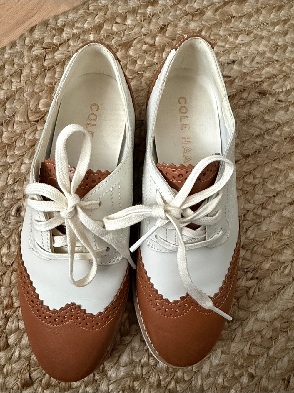 Cole Haan Two-Tone White and Brown Wingtip Oxfords